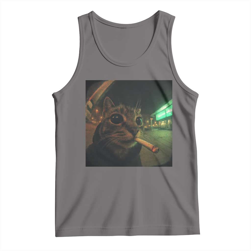 Funny Smoking Cat Tank Top Retro 90s Grunge Cat Selfie Streetwear Meme - Wonder Print Shop
