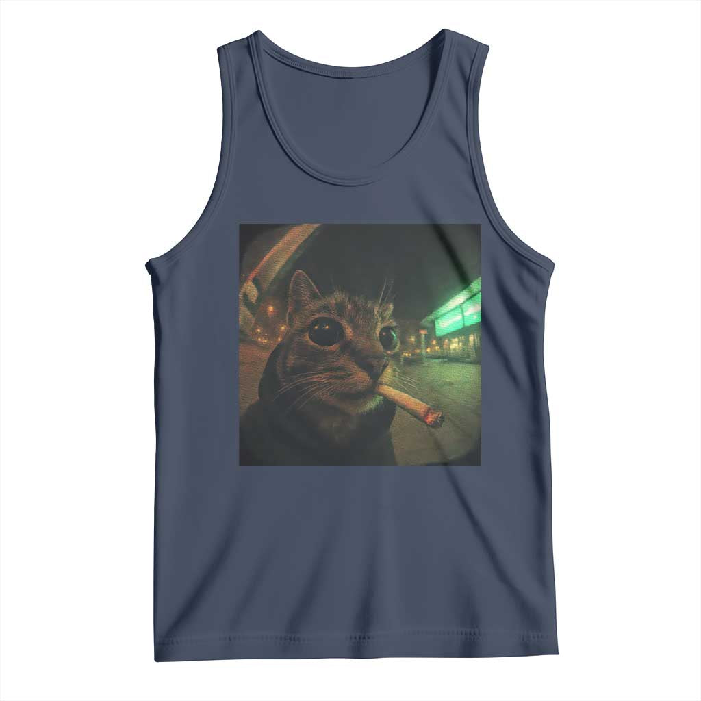 Funny Smoking Cat Tank Top Retro 90s Grunge Cat Selfie Streetwear Meme - Wonder Print Shop