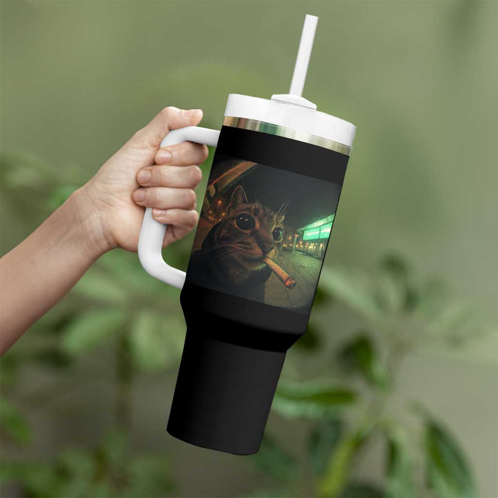Funny Smoking Cat Tumbler With Handle Retro 90s Grunge Cat Selfie Streetwear Meme - Wonder Print Shop