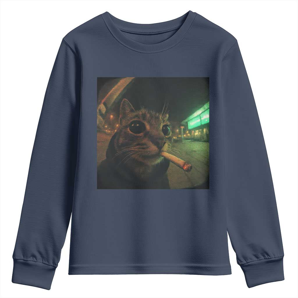 Funny Smoking Cat Youth Sweatshirt Retro 90s Grunge Cat Selfie Streetwear Meme - Wonder Print Shop