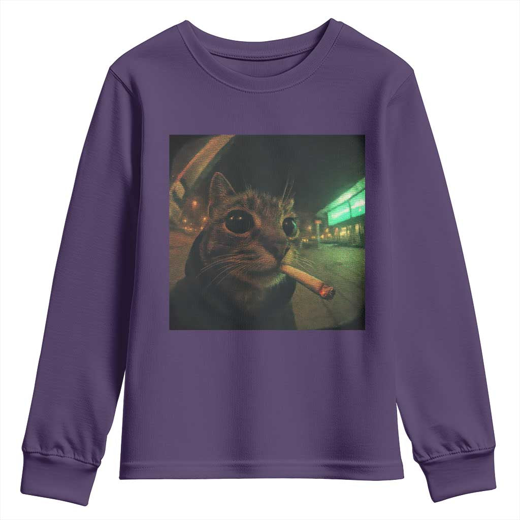 Funny Smoking Cat Youth Sweatshirt Retro 90s Grunge Cat Selfie Streetwear Meme - Wonder Print Shop