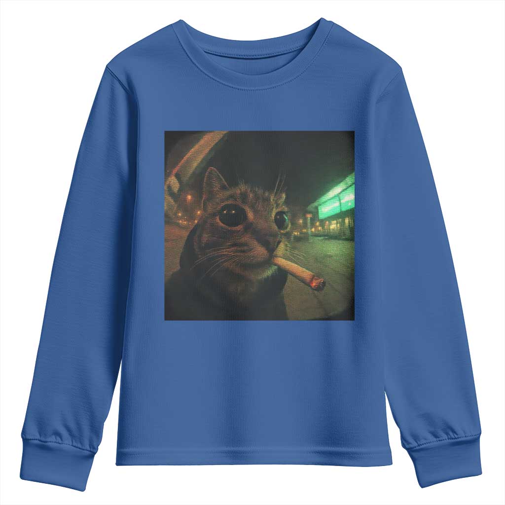 Funny Smoking Cat Youth Sweatshirt Retro 90s Grunge Cat Selfie Streetwear Meme - Wonder Print Shop