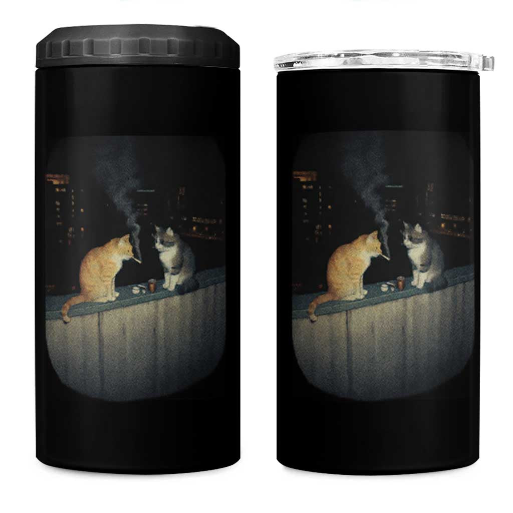 Funny Smoking Cat 4 in 1 Can Cooler Tumbler Retro 90s Grunge Kitty Streetwear Meme - Wonder Print Shop
