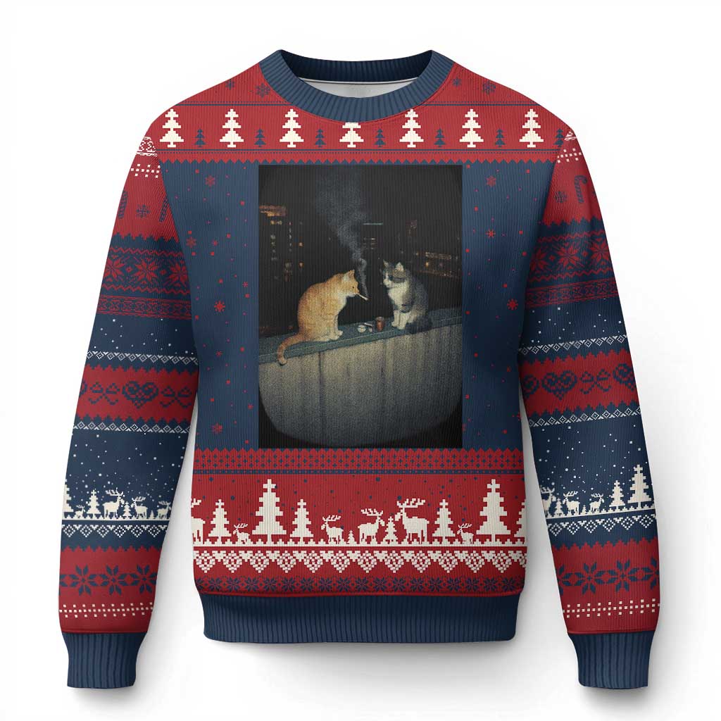Funny Smoking Cat Ugly Christmas Sweater Retro 90s Grunge Kitty Streetwear Meme - Wonder Print Shop