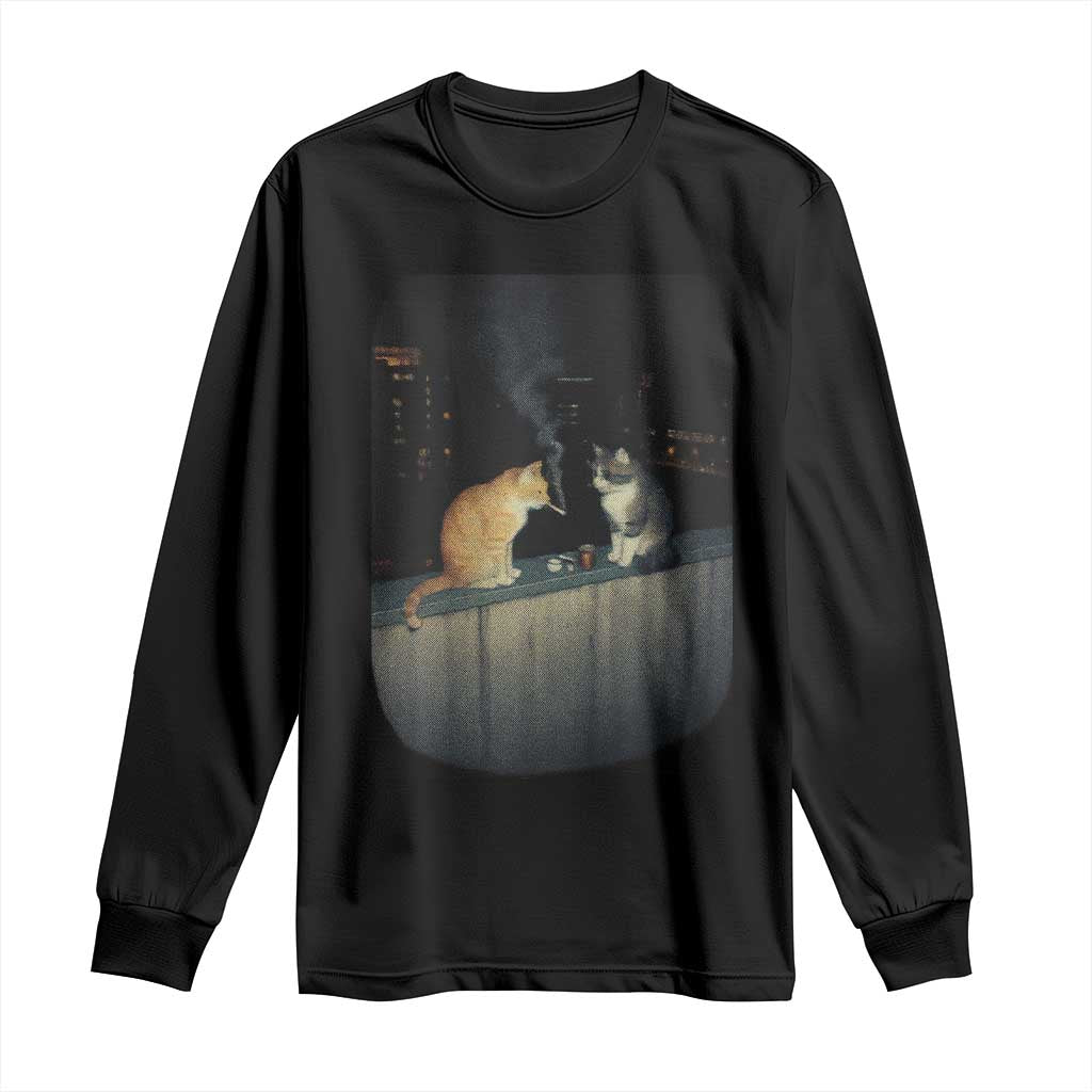 Funny Smoking Cat Long Sleeve Shirt Retro 90s Grunge Kitty Streetwear Meme - Wonder Print Shop
