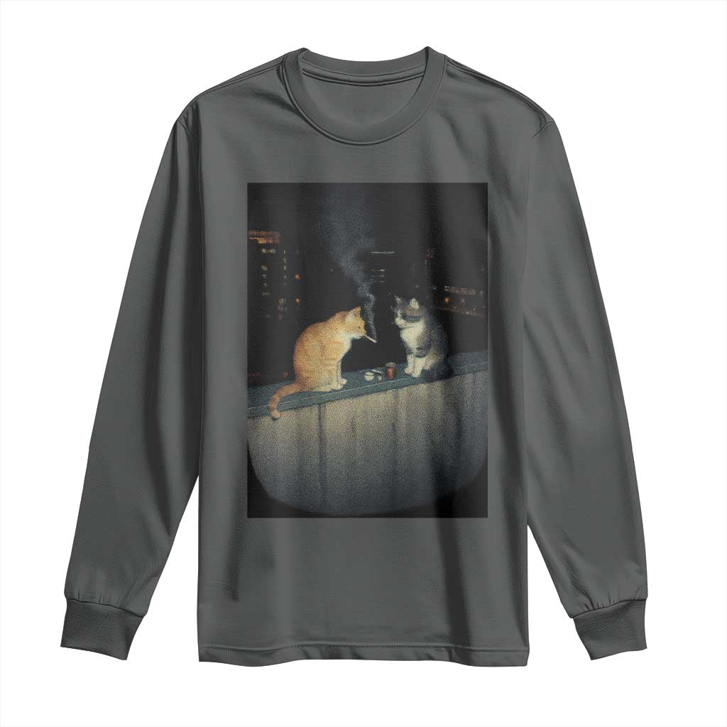 Funny Smoking Cat Long Sleeve Shirt Retro 90s Grunge Kitty Streetwear Meme - Wonder Print Shop