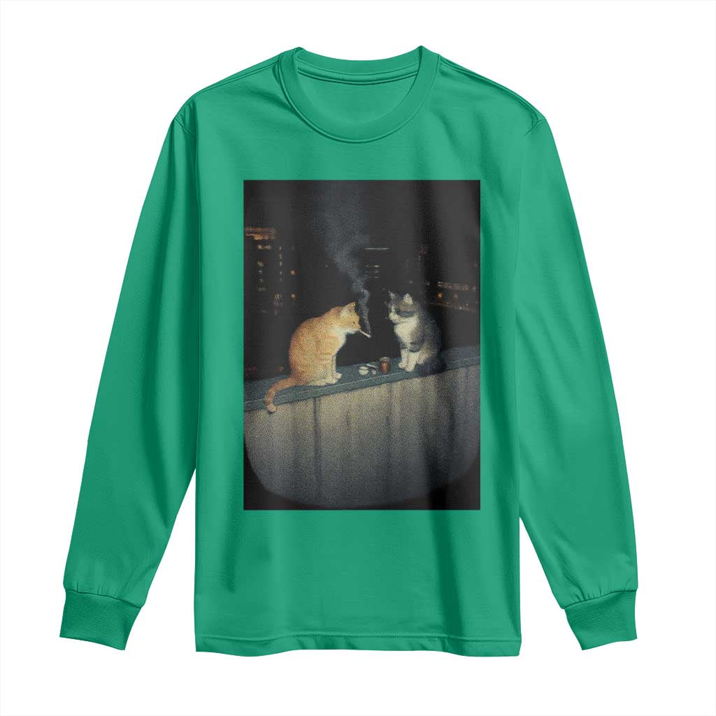 Funny Smoking Cat Long Sleeve Shirt Retro 90s Grunge Kitty Streetwear Meme - Wonder Print Shop