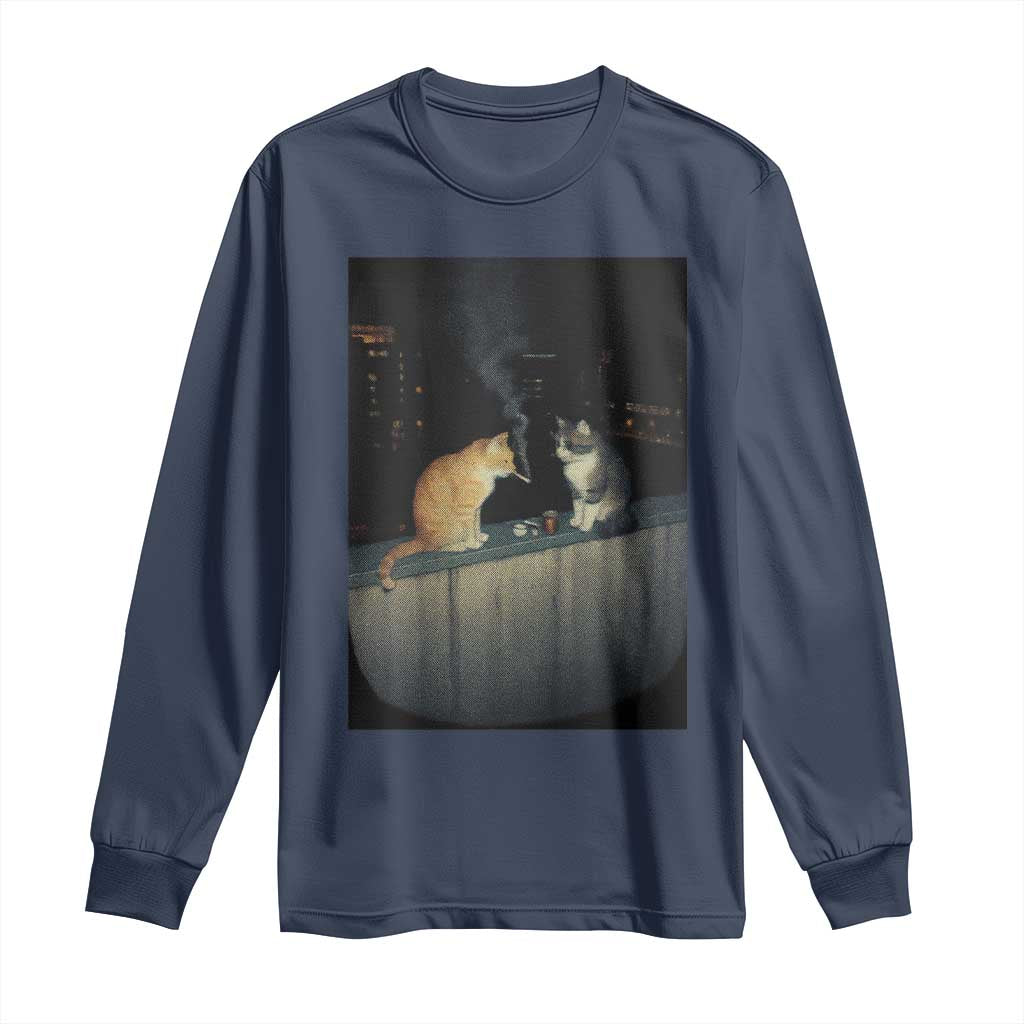 Funny Smoking Cat Long Sleeve Shirt Retro 90s Grunge Kitty Streetwear Meme - Wonder Print Shop