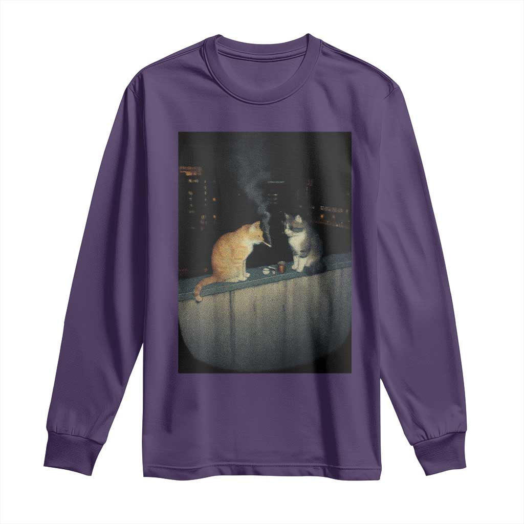 Funny Smoking Cat Long Sleeve Shirt Retro 90s Grunge Kitty Streetwear Meme - Wonder Print Shop