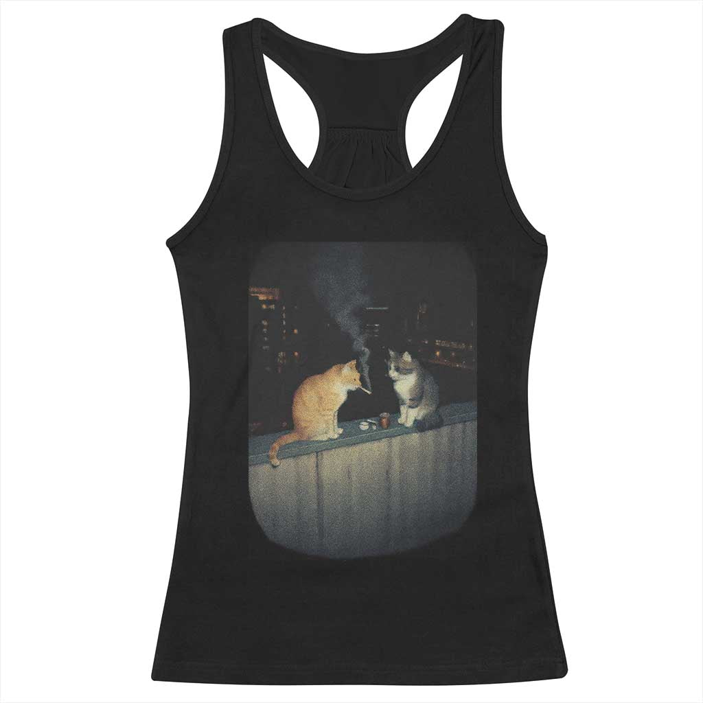 Funny Smoking Cat Racerback Tank Top Retro 90s Grunge Kitty Streetwear Meme - Wonder Print Shop