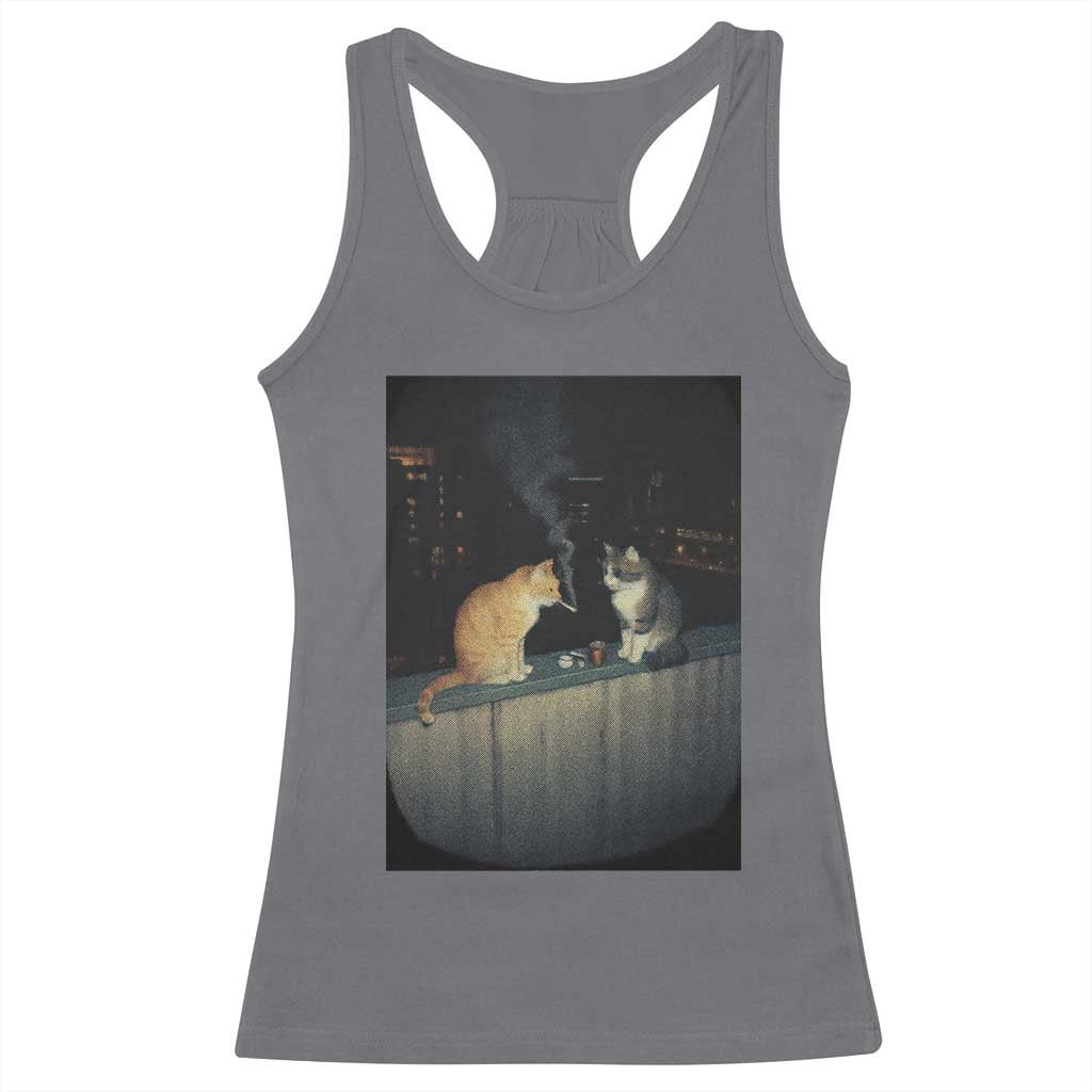 Funny Smoking Cat Racerback Tank Top Retro 90s Grunge Kitty Streetwear Meme - Wonder Print Shop
