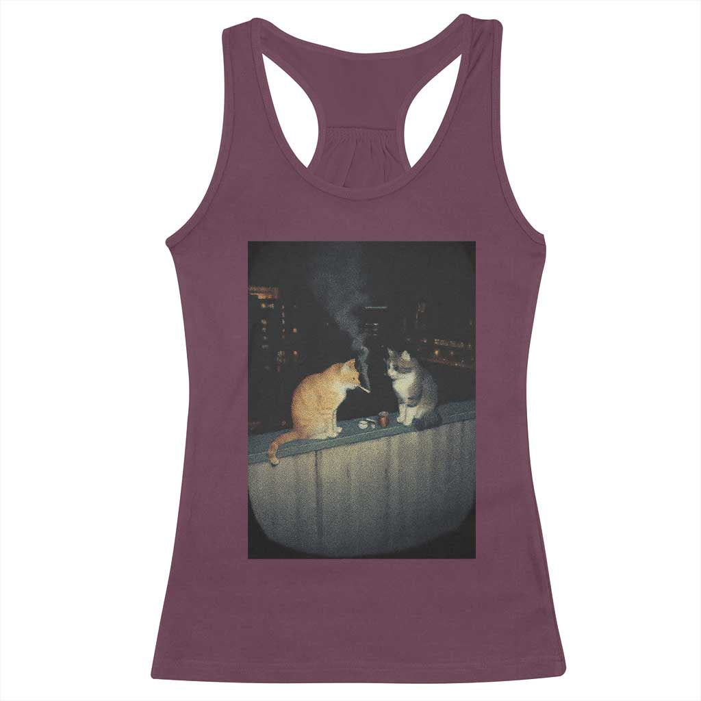 Funny Smoking Cat Racerback Tank Top Retro 90s Grunge Kitty Streetwear Meme - Wonder Print Shop