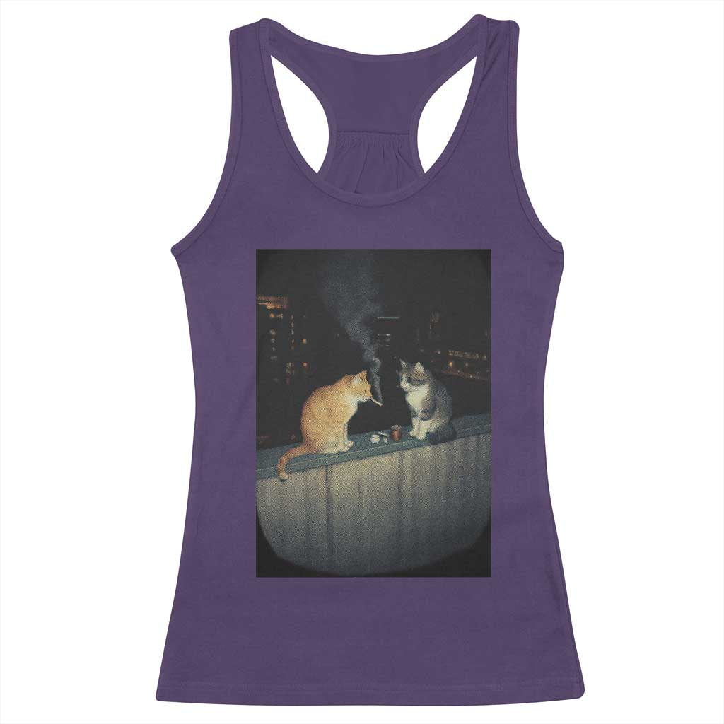 Funny Smoking Cat Racerback Tank Top Retro 90s Grunge Kitty Streetwear Meme - Wonder Print Shop
