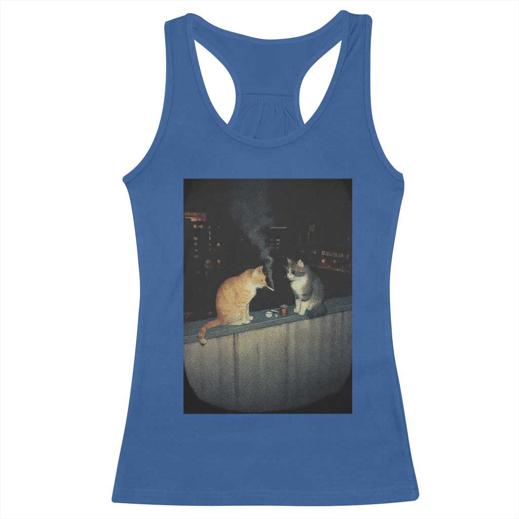 Funny Smoking Cat Racerback Tank Top Retro 90s Grunge Kitty Streetwear Meme - Wonder Print Shop