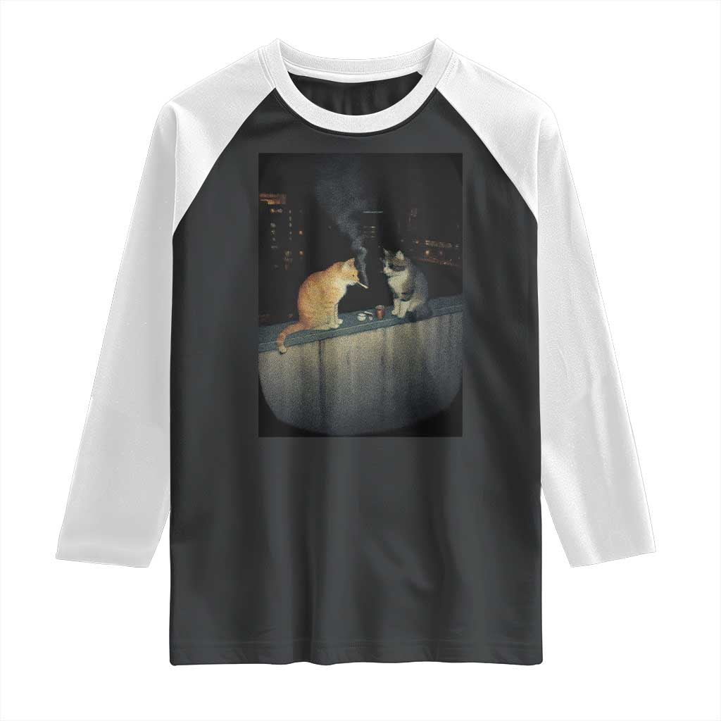 Funny Smoking Cat Raglan Shirt Retro 90s Grunge Kitty Streetwear Meme - Wonder Print Shop