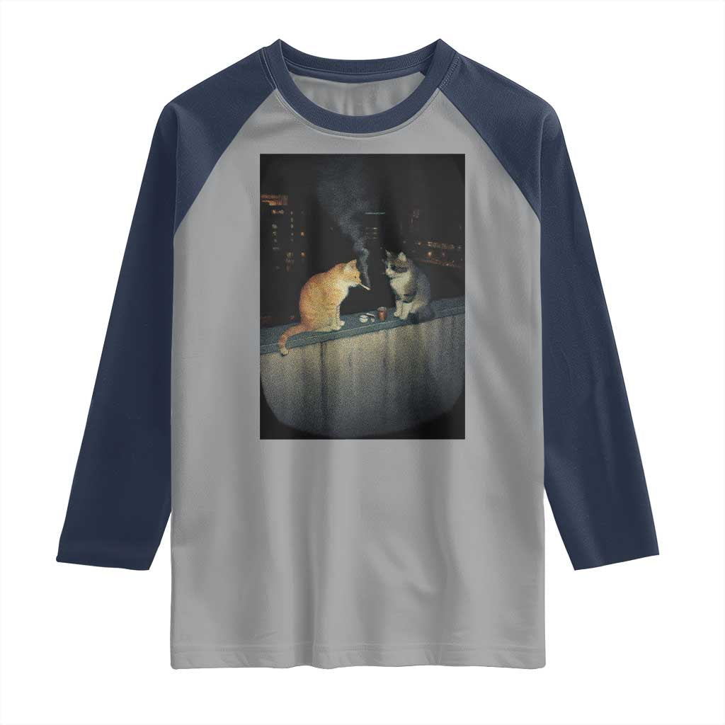 Funny Smoking Cat Raglan Shirt Retro 90s Grunge Kitty Streetwear Meme - Wonder Print Shop
