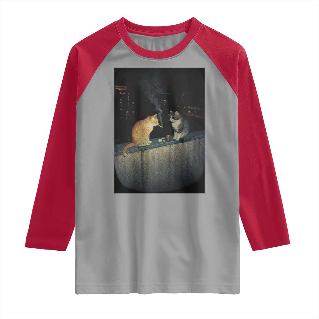 Funny Smoking Cat Raglan Shirt Retro 90s Grunge Kitty Streetwear Meme - Wonder Print Shop