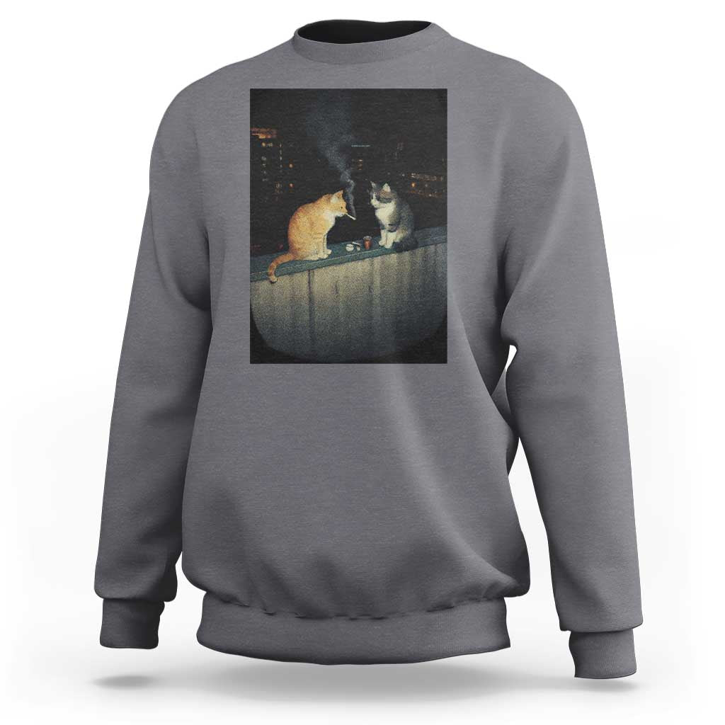 Funny Smoking Cat Sweatshirt Retro 90s Grunge Kitty Streetwear Meme - Wonder Print Shop