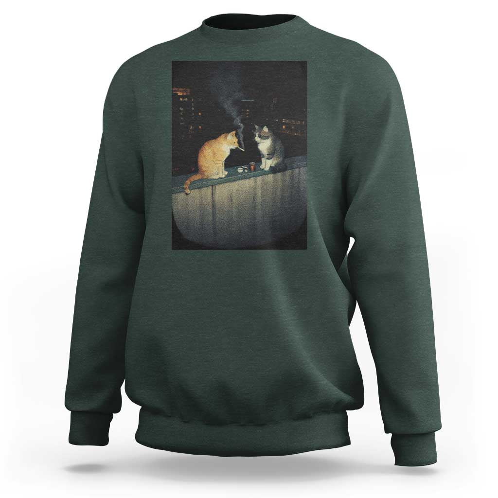 Funny Smoking Cat Sweatshirt Retro 90s Grunge Kitty Streetwear Meme - Wonder Print Shop