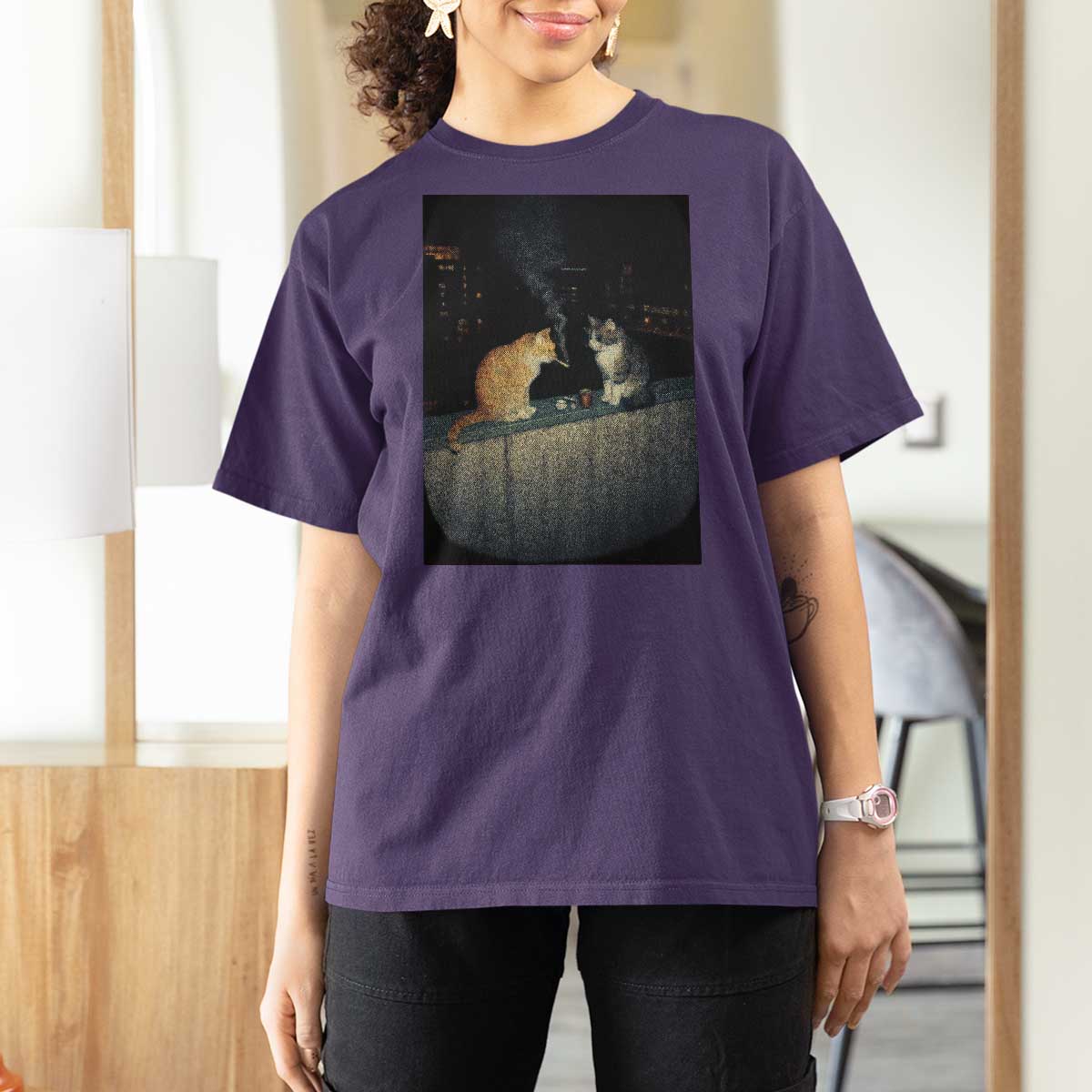 Funny Smoking Cat T Shirt For Women Retro 90s Grunge Kitty Streetwear Meme - Wonder Print Shop