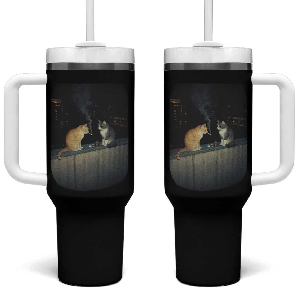 Funny Smoking Cat Tumbler With Handle Retro 90s Grunge Kitty Streetwear Meme - Wonder Print Shop