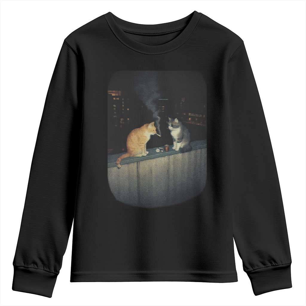 Funny Smoking Cat Youth Sweatshirt Retro 90s Grunge Kitty Streetwear Meme - Wonder Print Shop