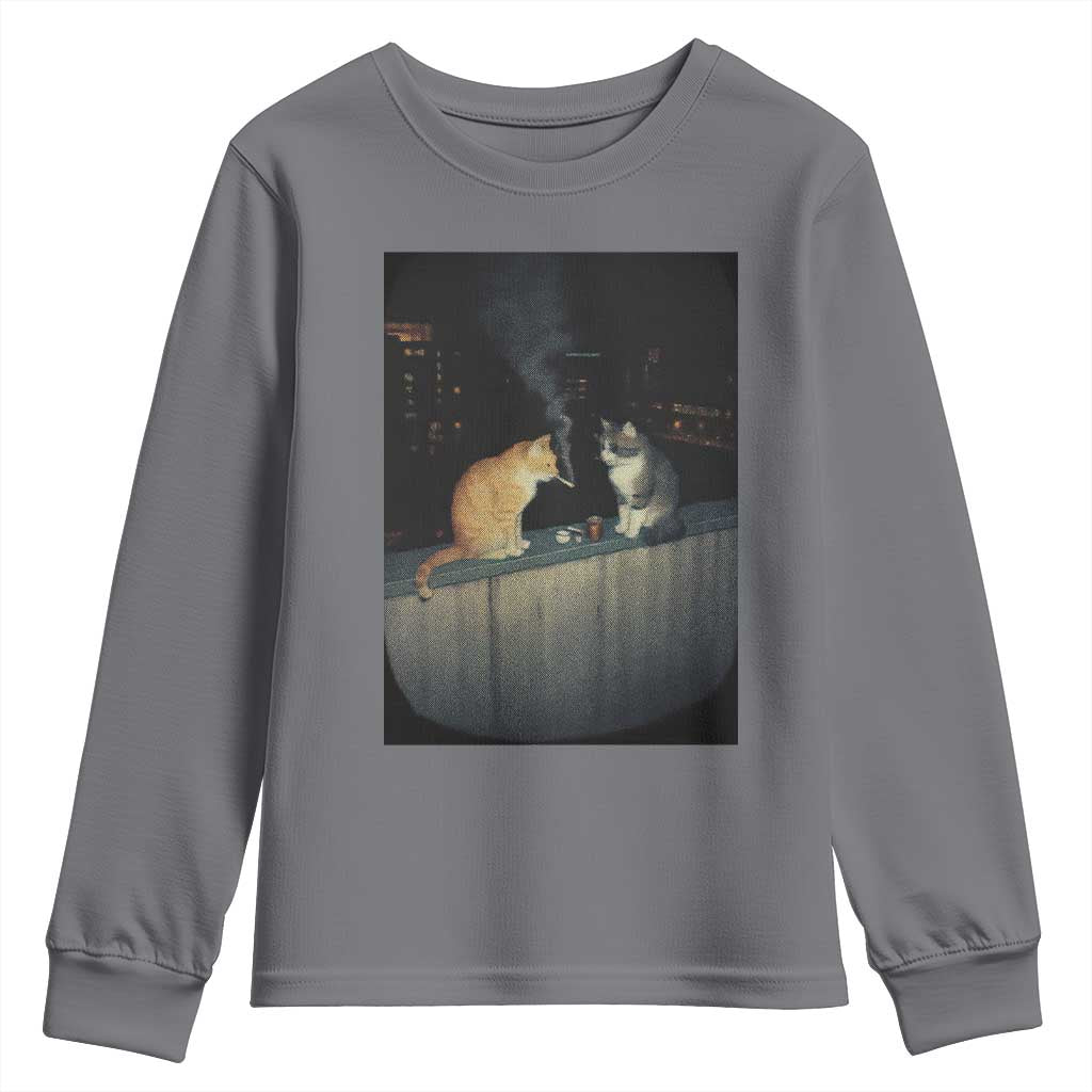 Funny Smoking Cat Youth Sweatshirt Retro 90s Grunge Kitty Streetwear Meme - Wonder Print Shop