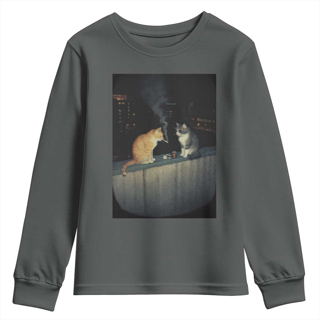 Funny Smoking Cat Youth Sweatshirt Retro 90s Grunge Kitty Streetwear Meme - Wonder Print Shop