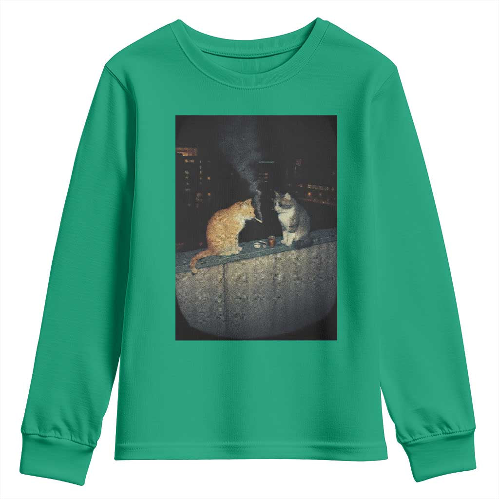 Funny Smoking Cat Youth Sweatshirt Retro 90s Grunge Kitty Streetwear Meme - Wonder Print Shop