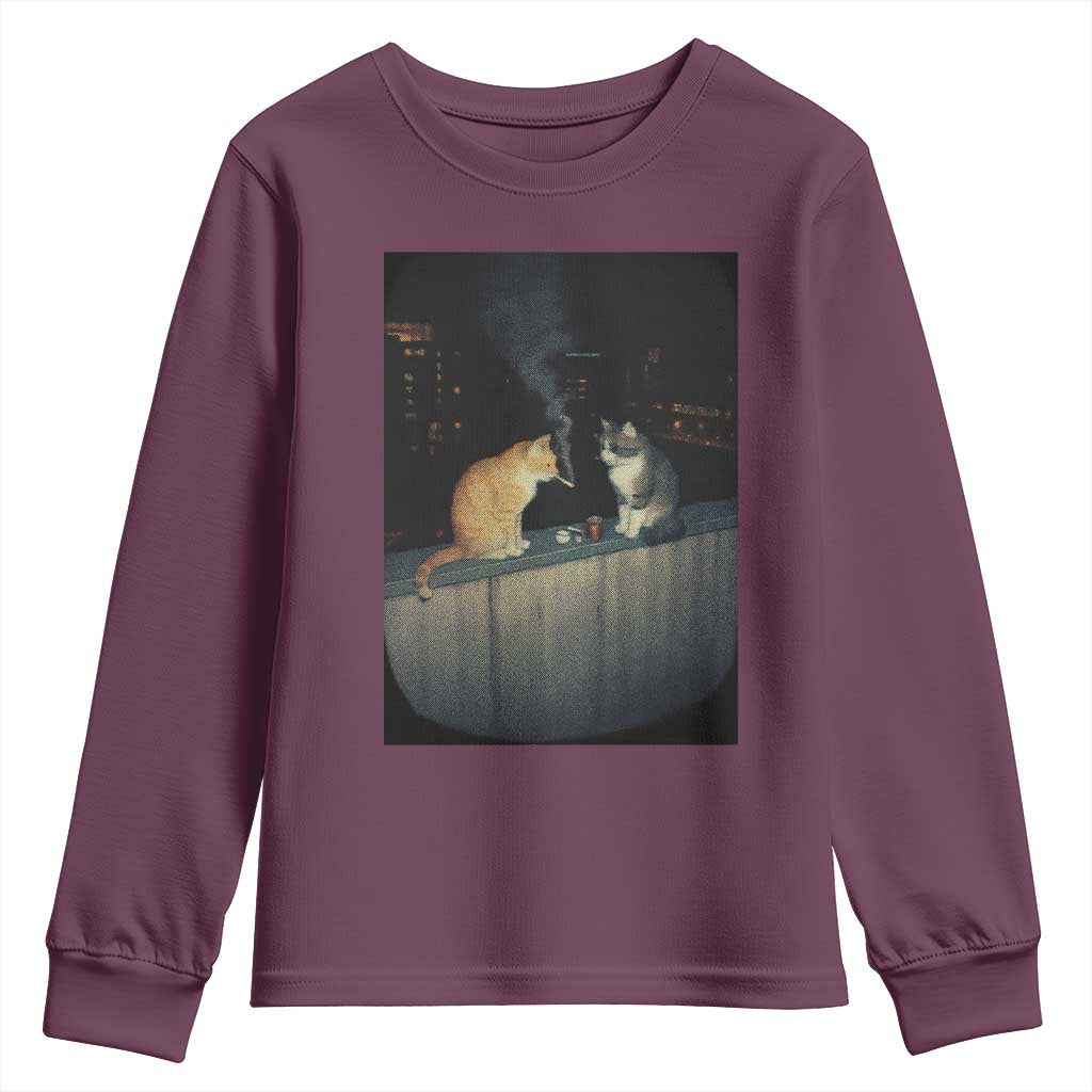 Funny Smoking Cat Youth Sweatshirt Retro 90s Grunge Kitty Streetwear Meme - Wonder Print Shop