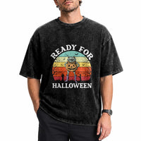Funny Halloween Frog Washed Cotton T-Shirt Retro Spooky Season Funny Frogs Costume