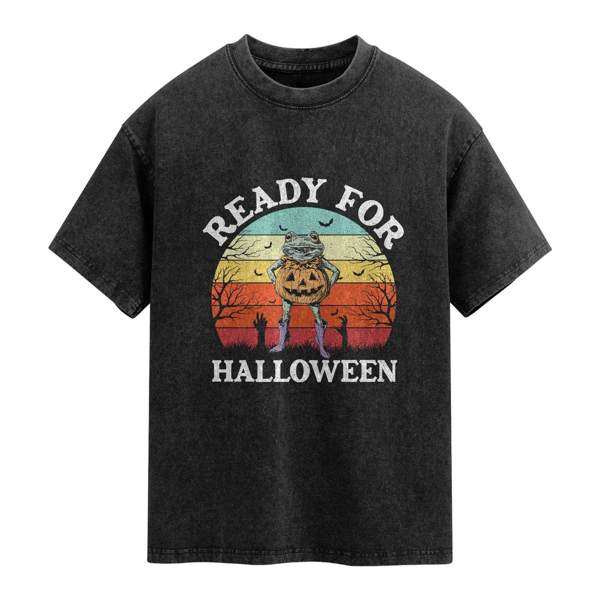 Funny Halloween Frog Washed Cotton T-Shirt Retro Spooky Season Funny Frogs Costume
