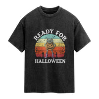 Funny Halloween Frog Washed Cotton T-Shirt Retro Spooky Season Funny Frogs Costume