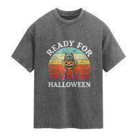 Funny Halloween Frog Washed Cotton T-Shirt Retro Spooky Season Funny Frogs Costume