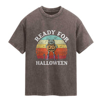 Funny Halloween Frog Washed Cotton T-Shirt Retro Spooky Season Funny Frogs Costume