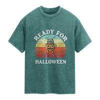 Funny Halloween Frog Washed Cotton T-Shirt Retro Spooky Season Funny Frogs Costume