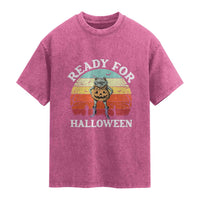 Funny Halloween Frog Washed Cotton T-Shirt Retro Spooky Season Funny Frogs Costume