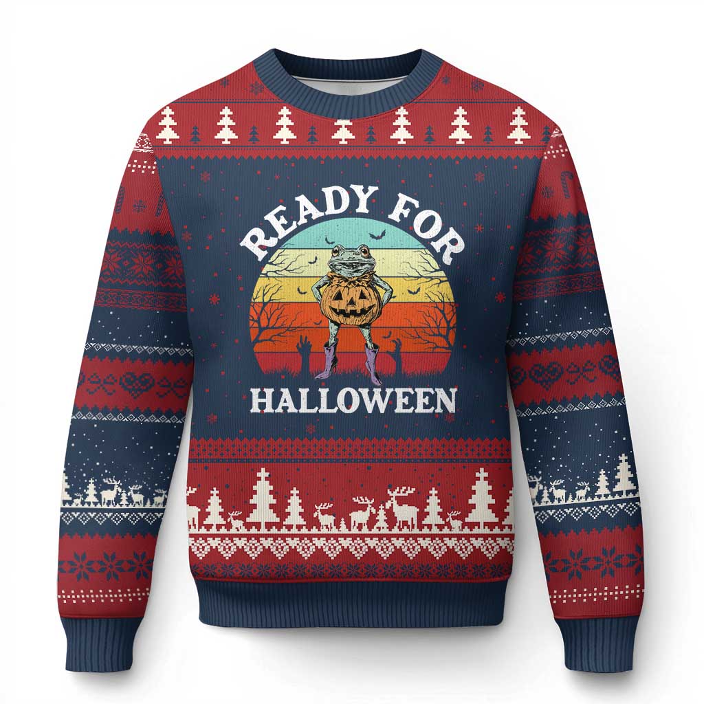 Funny Halloween Frog Ugly Christmas Sweater Retro Spooky Season Funny Frogs Costume - Wonder Print Shop