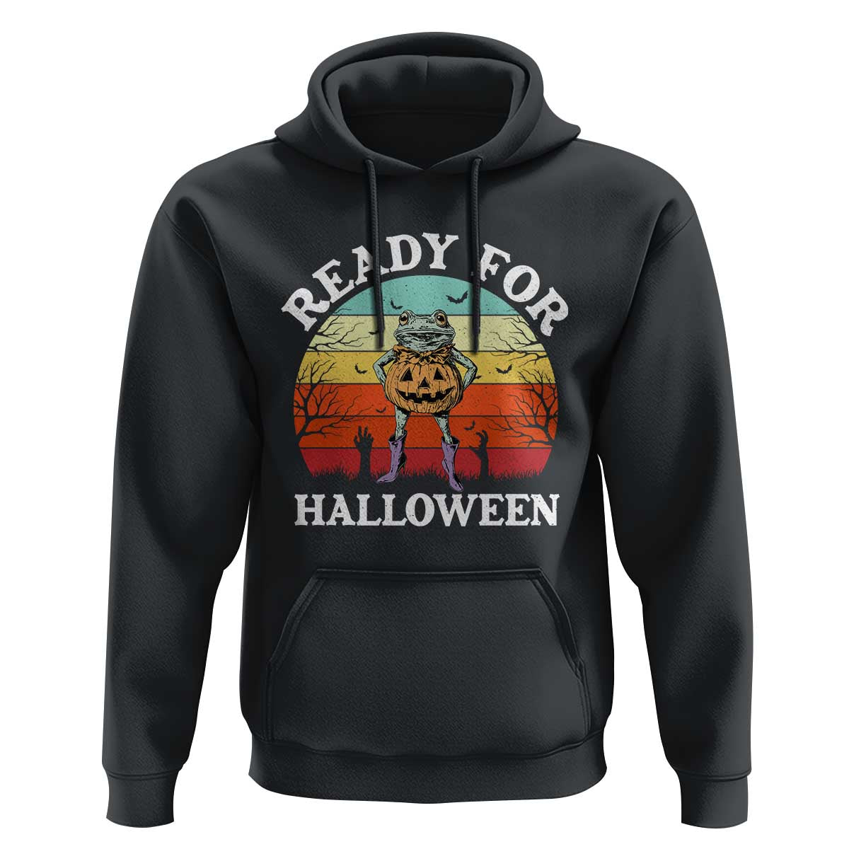 Funny Halloween Frog Hoodie Retro Spooky Season Funny Frogs Costume - Wonder Print Shop