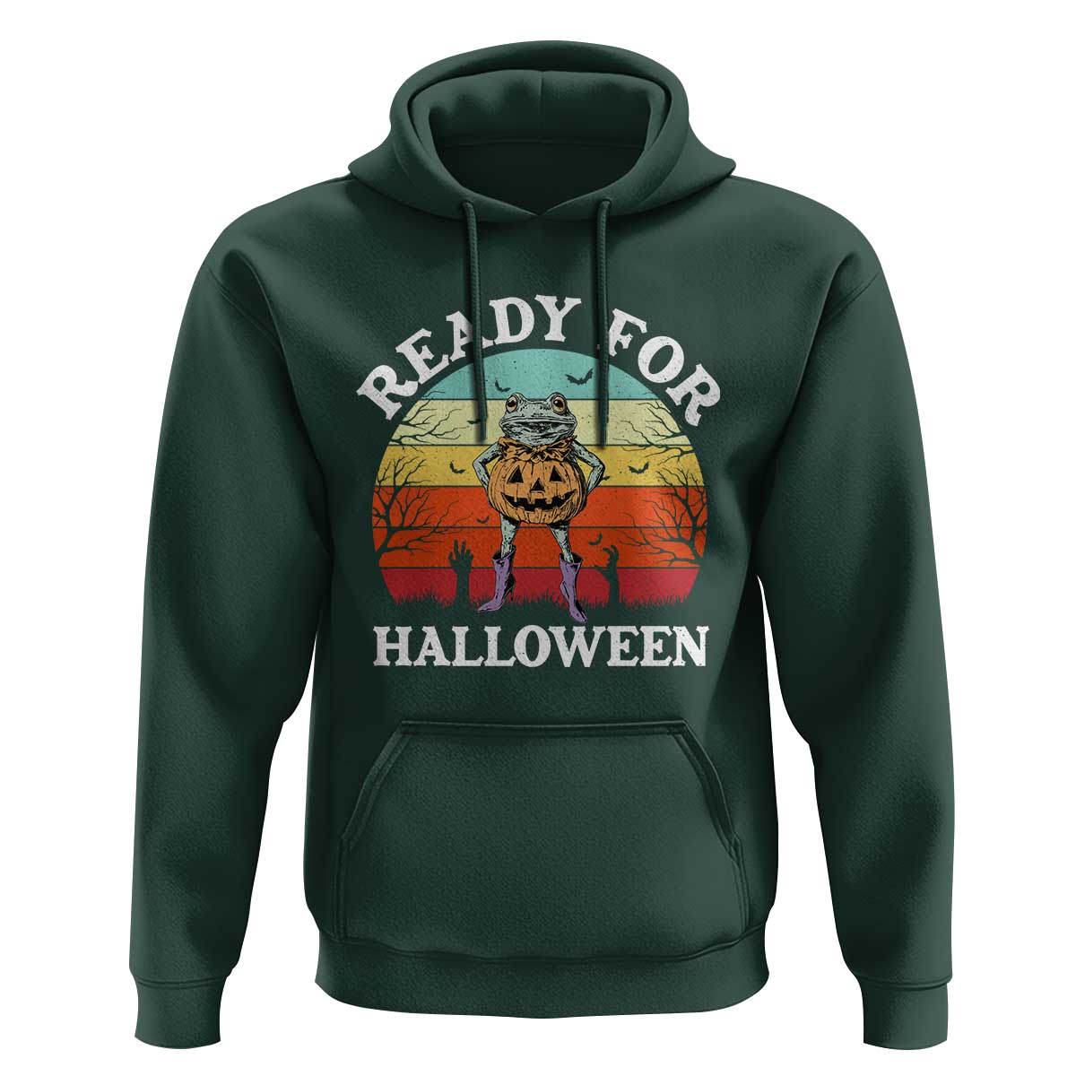 Funny Halloween Frog Hoodie Retro Spooky Season Funny Frogs Costume - Wonder Print Shop