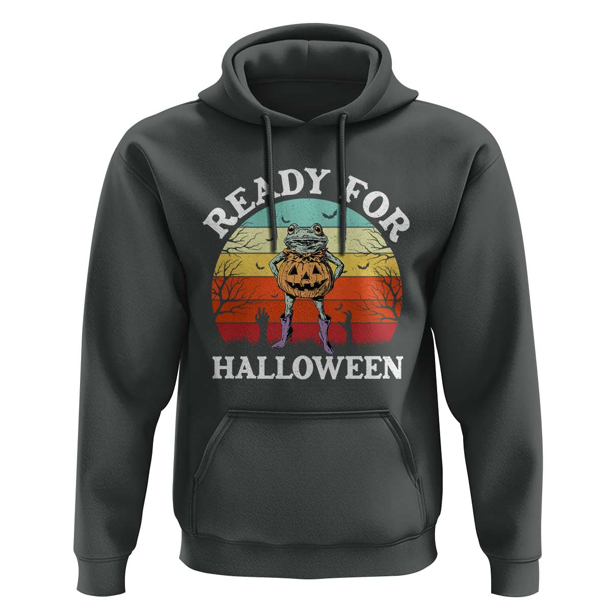 Funny Halloween Frog Hoodie Retro Spooky Season Funny Frogs Costume - Wonder Print Shop