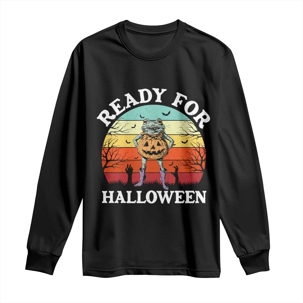 Funny Halloween Frog Long Sleeve Shirt Retro Spooky Season Funny Frogs Costume - Wonder Print Shop