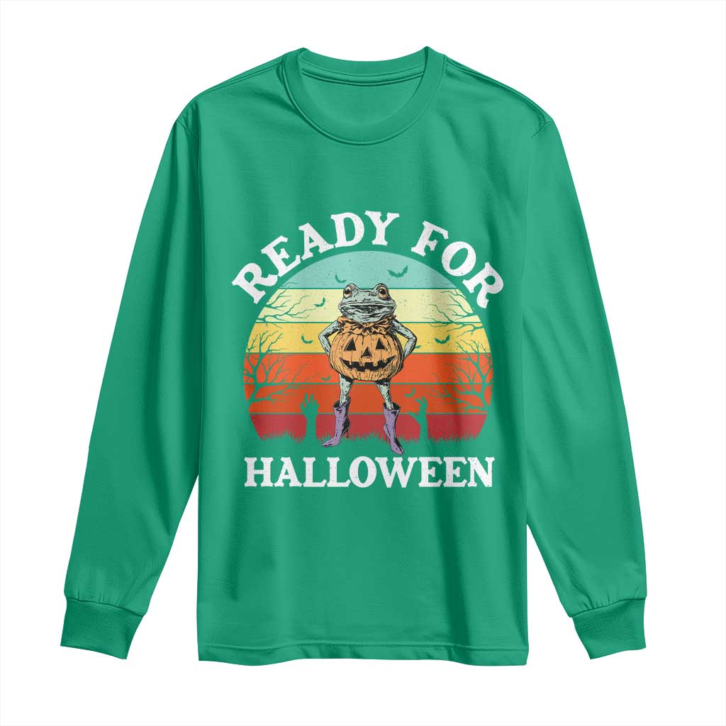 Funny Halloween Frog Long Sleeve Shirt Retro Spooky Season Funny Frogs Costume - Wonder Print Shop