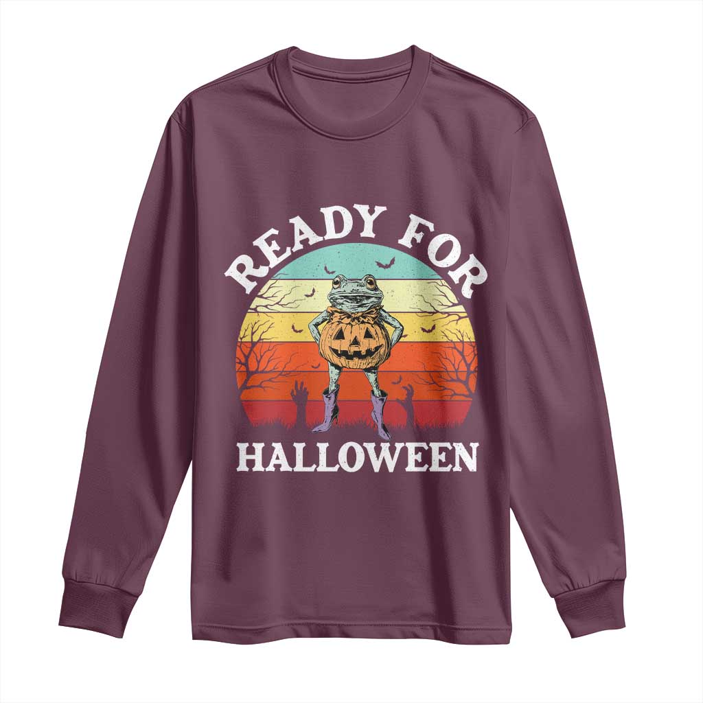 Funny Halloween Frog Long Sleeve Shirt Retro Spooky Season Funny Frogs Costume - Wonder Print Shop