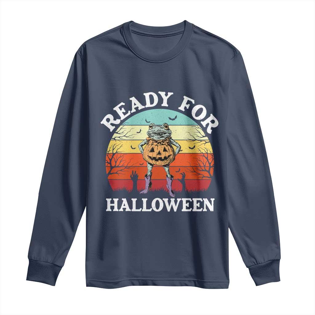 Funny Halloween Frog Long Sleeve Shirt Retro Spooky Season Funny Frogs Costume - Wonder Print Shop