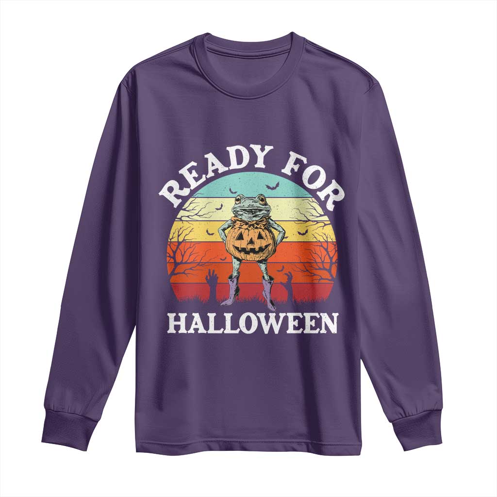 Funny Halloween Frog Long Sleeve Shirt Retro Spooky Season Funny Frogs Costume - Wonder Print Shop