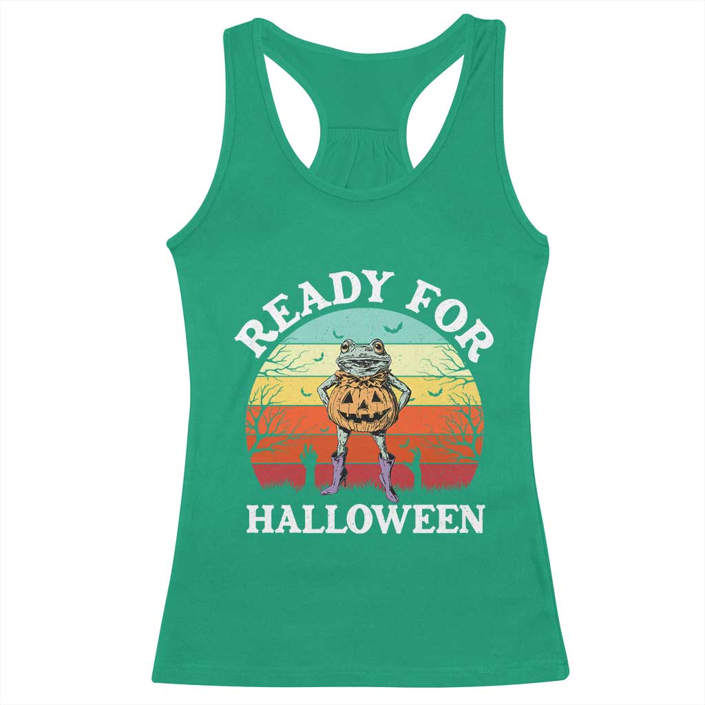 Funny Halloween Frog Racerback Tank Top Retro Spooky Season Funny Frogs Costume - Wonder Print Shop