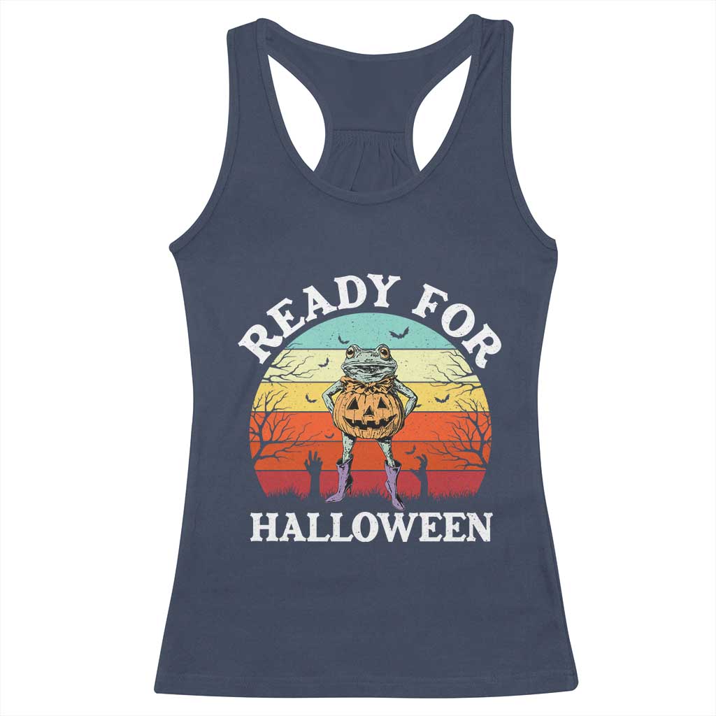 Funny Halloween Frog Racerback Tank Top Retro Spooky Season Funny Frogs Costume - Wonder Print Shop