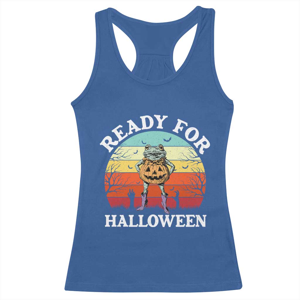 Funny Halloween Frog Racerback Tank Top Retro Spooky Season Funny Frogs Costume - Wonder Print Shop