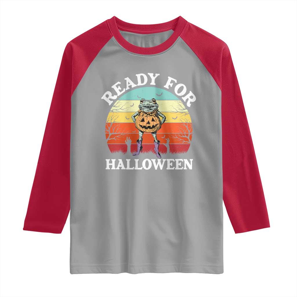 Funny Halloween Frog Raglan Shirt Retro Spooky Season Funny Frogs Costume - Wonder Print Shop